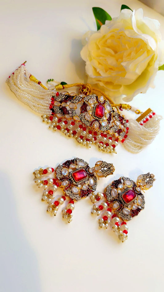 MOP statement choker set in red stone