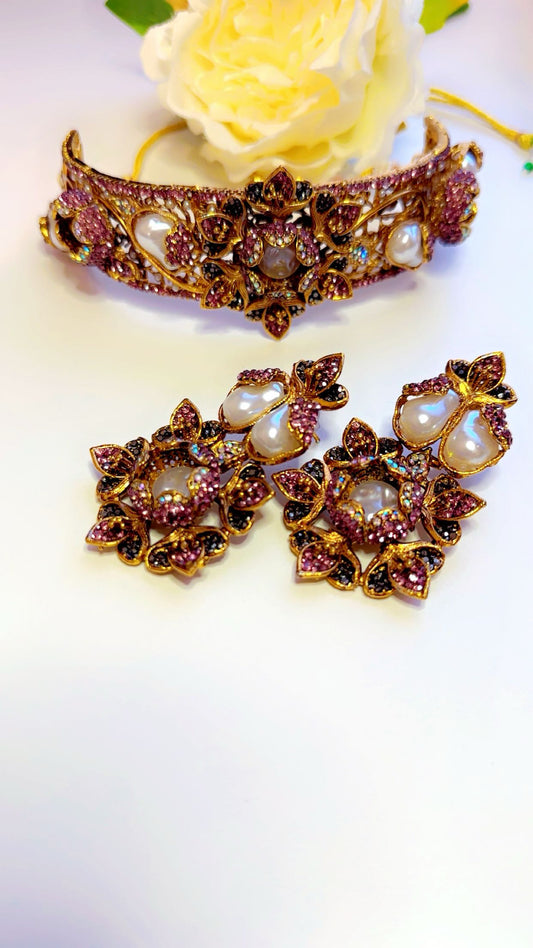 Turkish lilac and black colour combo colar choker