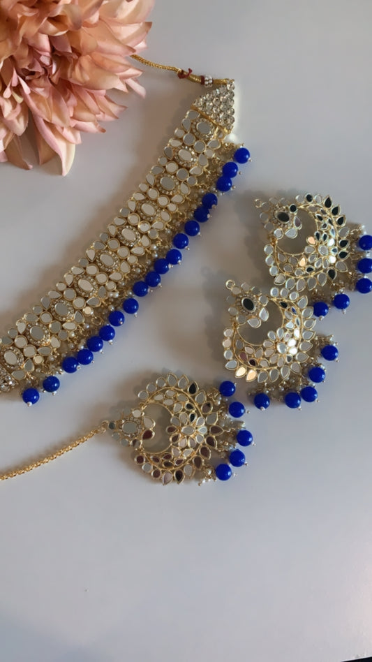 Blue mirror choker set